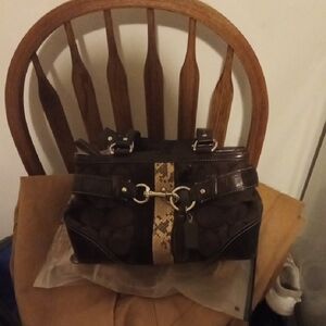 Coach Dark Brown Satchel with Snake Print